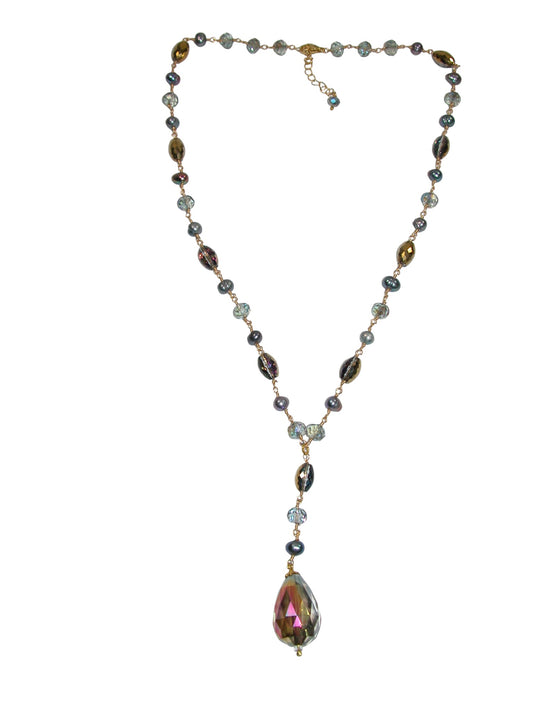 N5573 Faceted Crystal Pear Drop Pendant Necklace