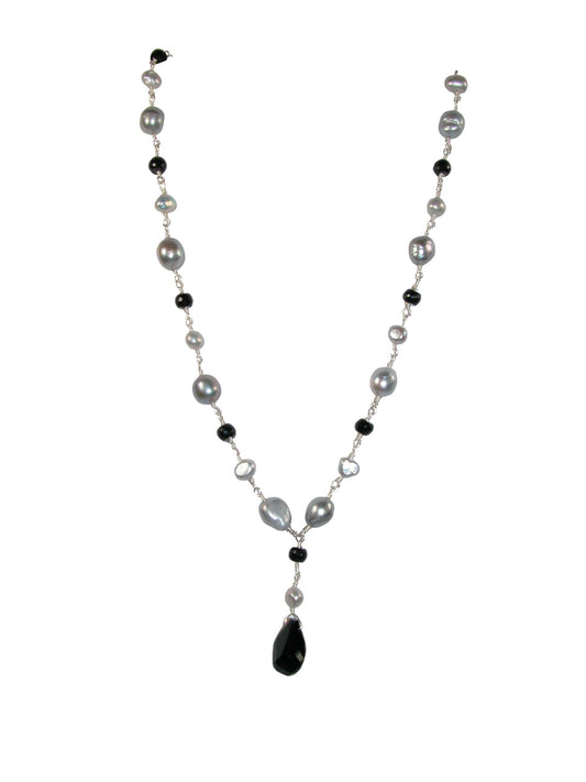 N5580 Black Tear Drop Grey Pearl Short Necklace