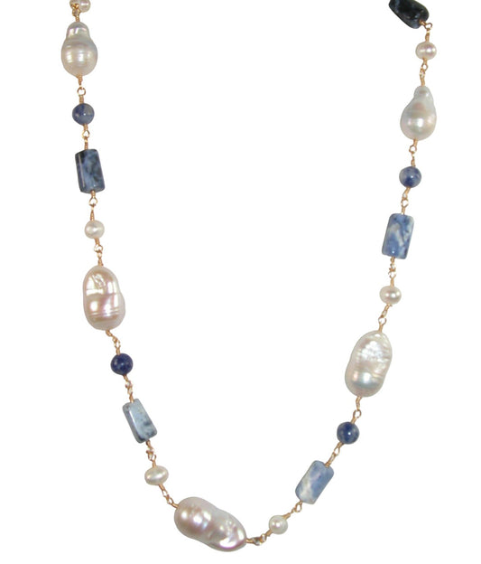 N5582 Sodalite Freshwater Pearl Shot Jointed Necklace