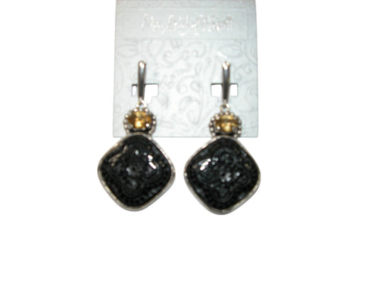 34341L Carved Black Agate Sterling Silver Citrine Earring