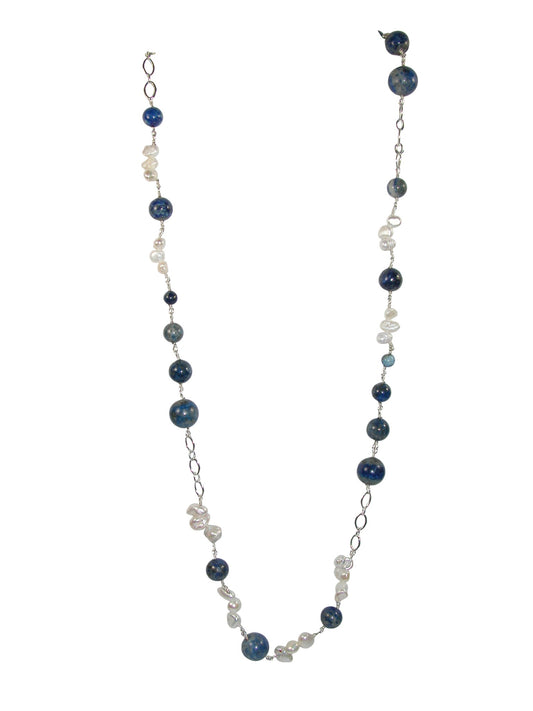 N5565 Lapis Freshwater Pearl Long Necklace