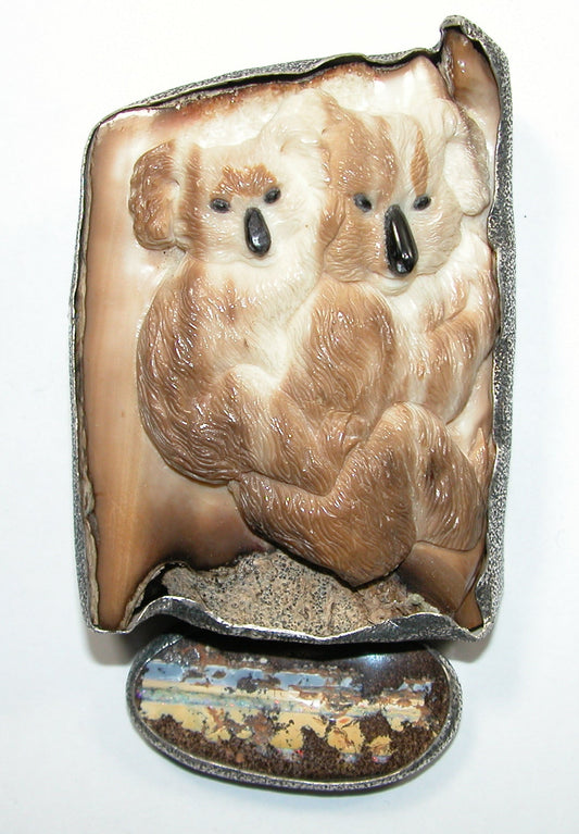 34399 Carved Koala Boulder Opal Sterling Silver Pin and Pendant