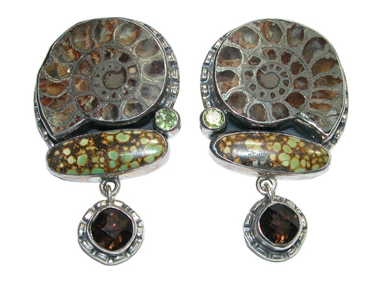 34437 Ammonite Turquoise Peridot Sterling Silver Earring