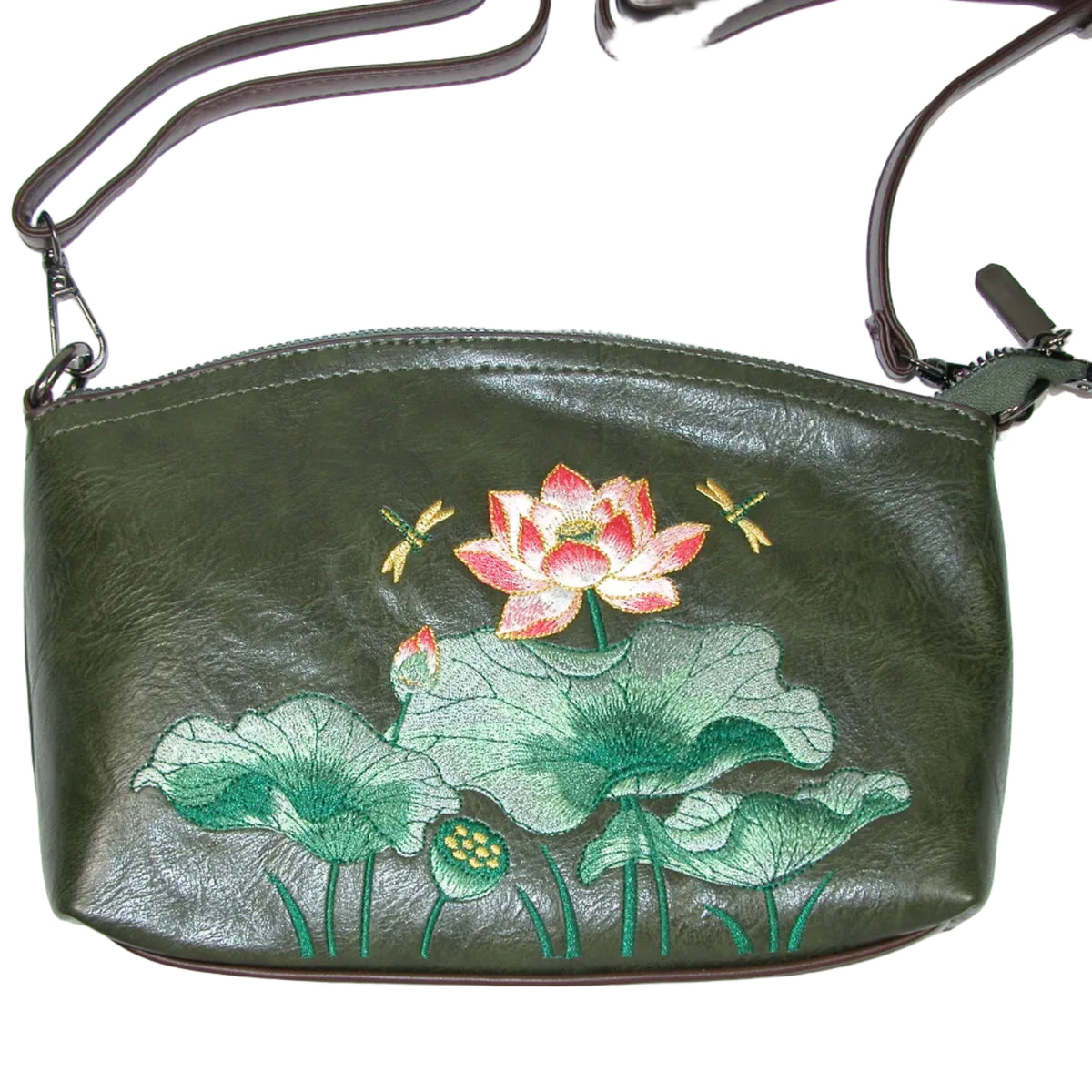Embroidered Lotus Cross Body GF5524 Olive Green