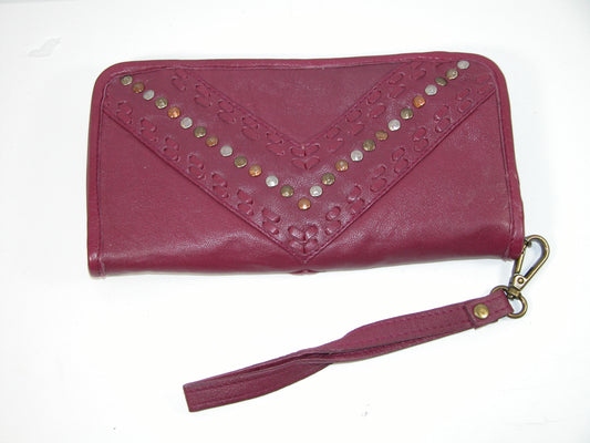 Red Studded Leather Wallet Wristlet GF3826