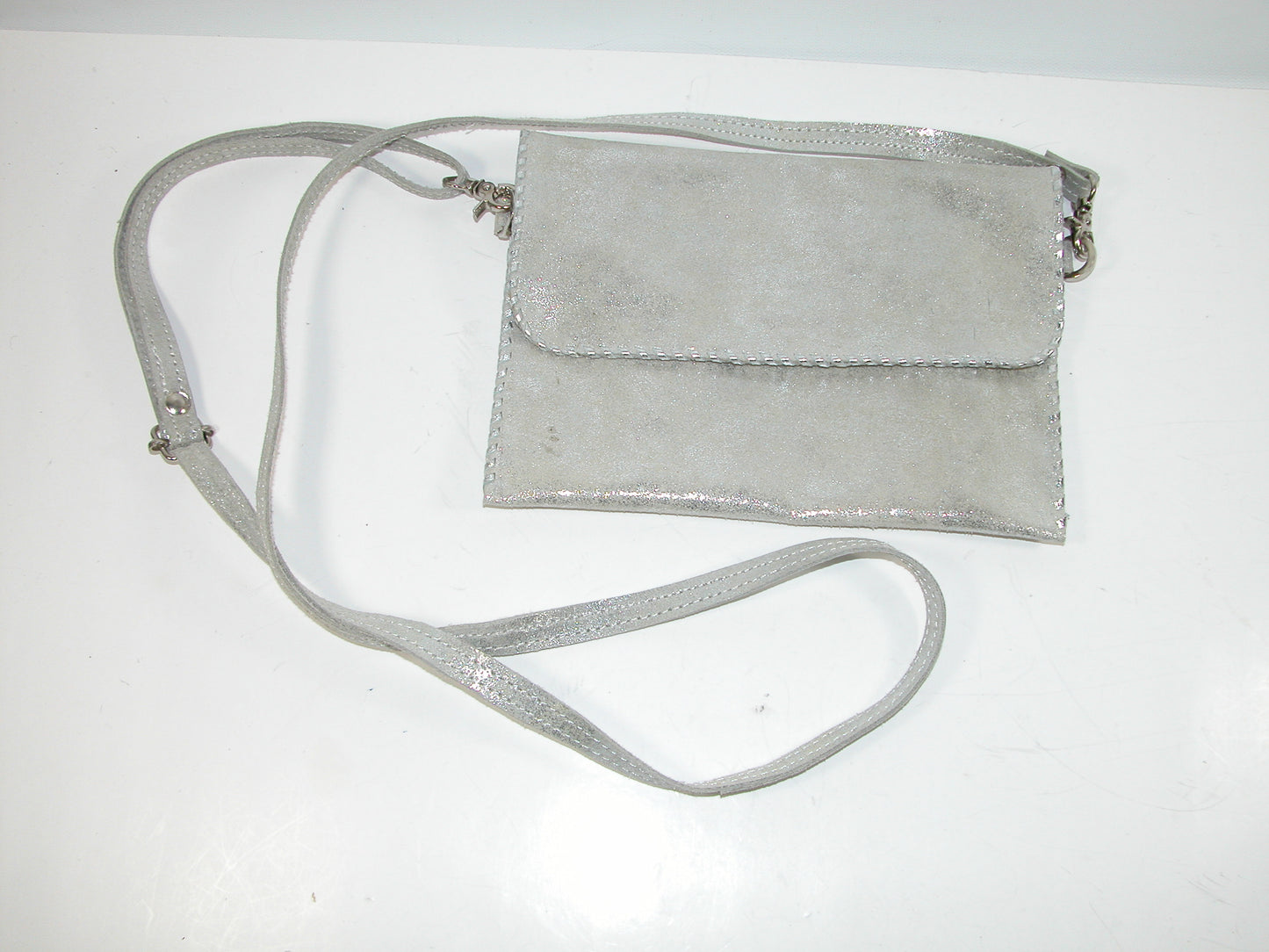 Silver Sueded Leather Clutch Handbag Crossbody GF3842