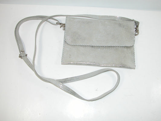 Silver Sueded Leather Clutch Handbag Crossbody GF3842