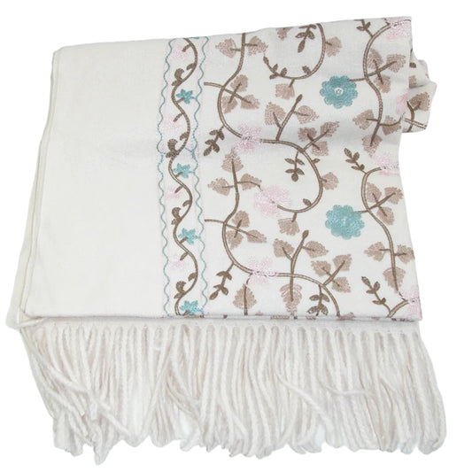 Embroidered Pashmina Leaf Cream GF5563