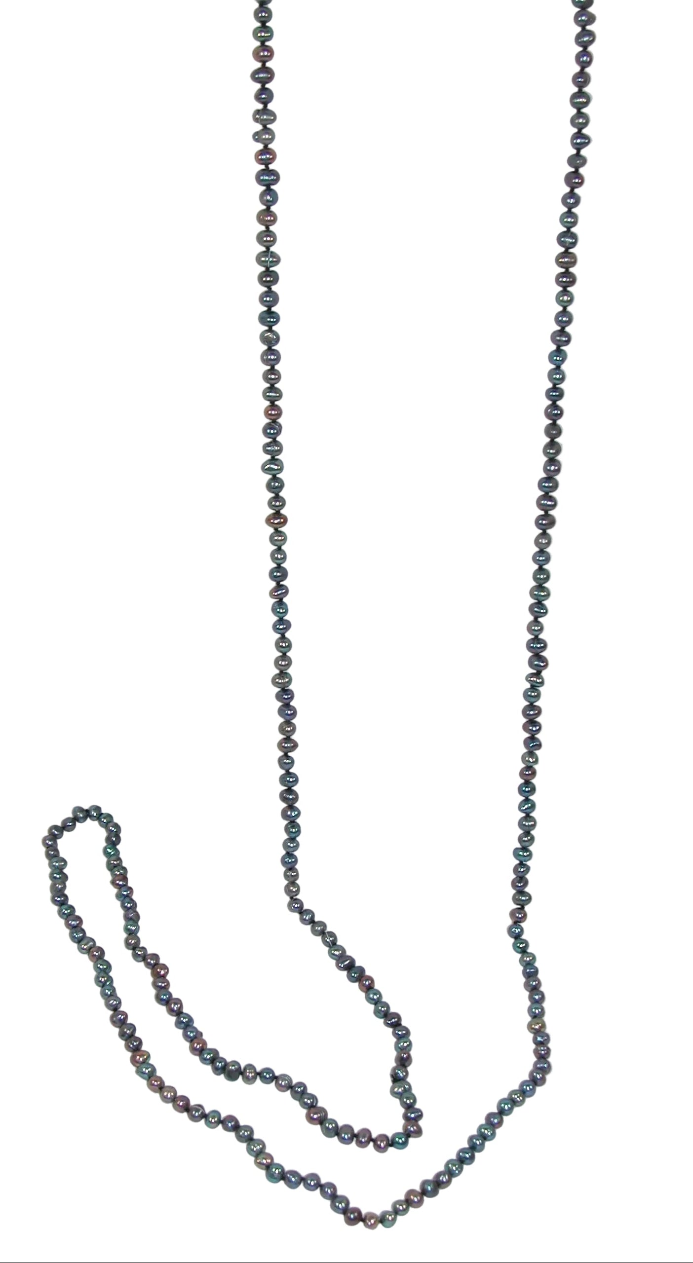 40021 Freshwater Pearl Grey Knotted Continuous Necklace