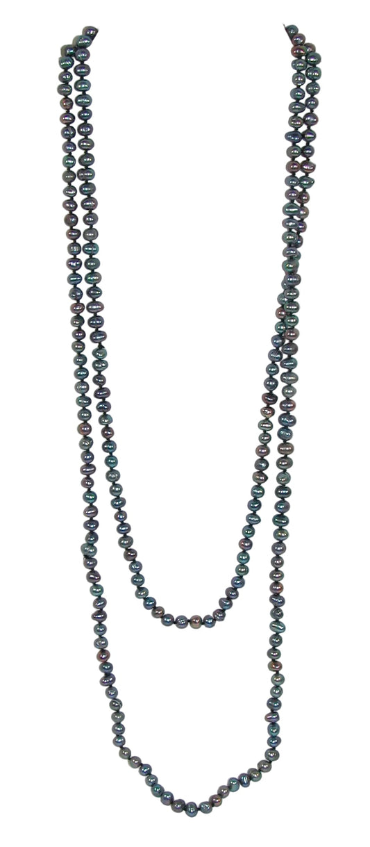 40021 Freshwater Pearl Grey Knotted Continuous Necklace