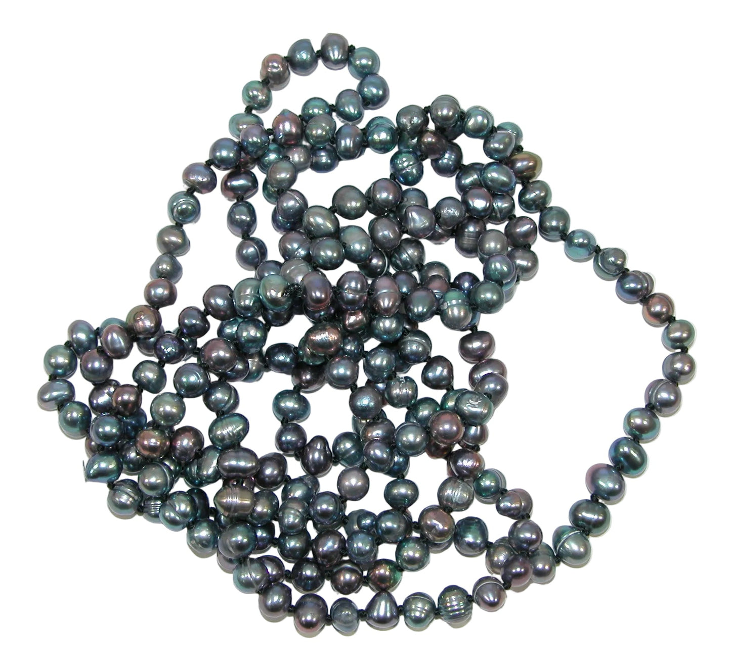40021 Freshwater Pearl Grey Knotted Continuous Necklace