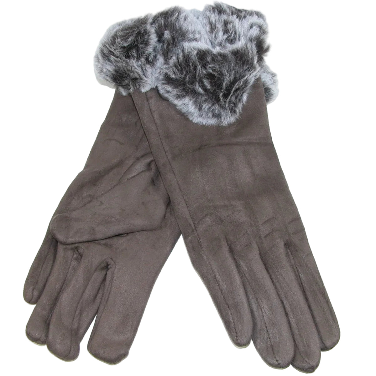Sueded Gloves with Fur Cuff GF3864 Brown