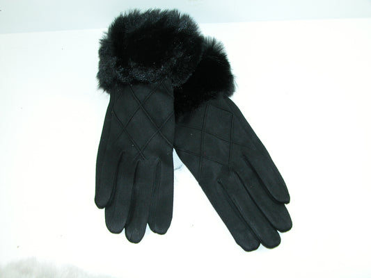 Fur Cuff Glove with Criss Cross GF3888 Black