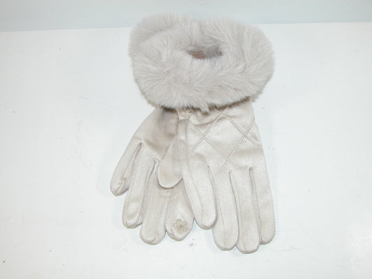 Fur Cuff Glove with Criss Cross GF3886 Cream