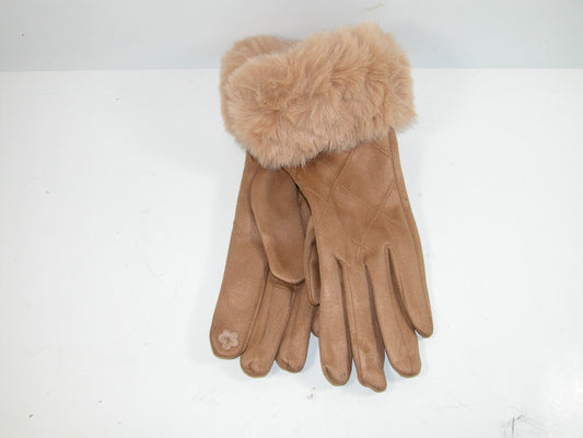 Fur Cuff Glove with Criss Cross GF3887 Beige