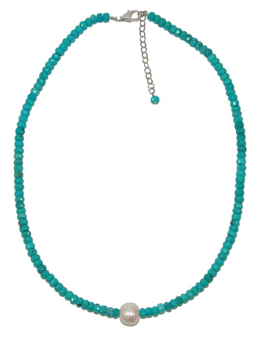 34088 Turquoise Beaded Pearl Sterling Silver Necklace