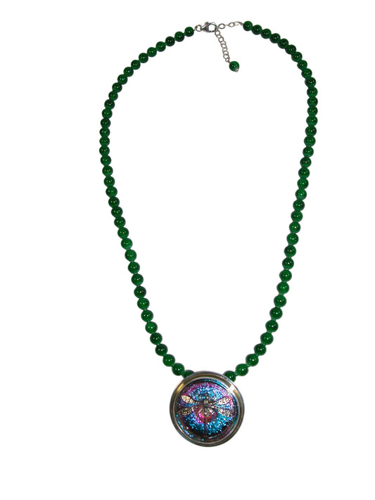 34535B Czech Glass Button Dragonfly on Beads Necklace