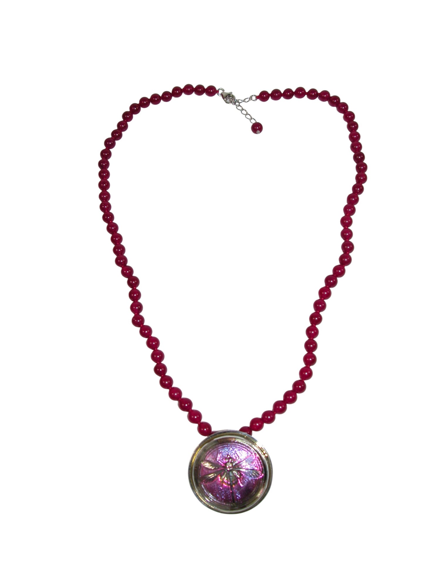 34535A Czech Glass Button Dragonfly on Beads Necklace