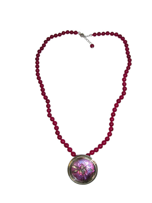 34535A Czech Glass Button Dragonfly on Beads Necklace