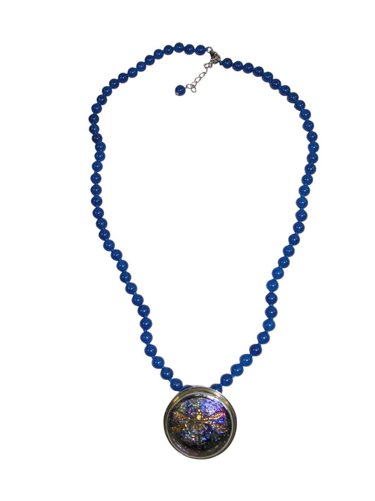 34535C Czech Glass Button Dragonfly on Beads Necklace