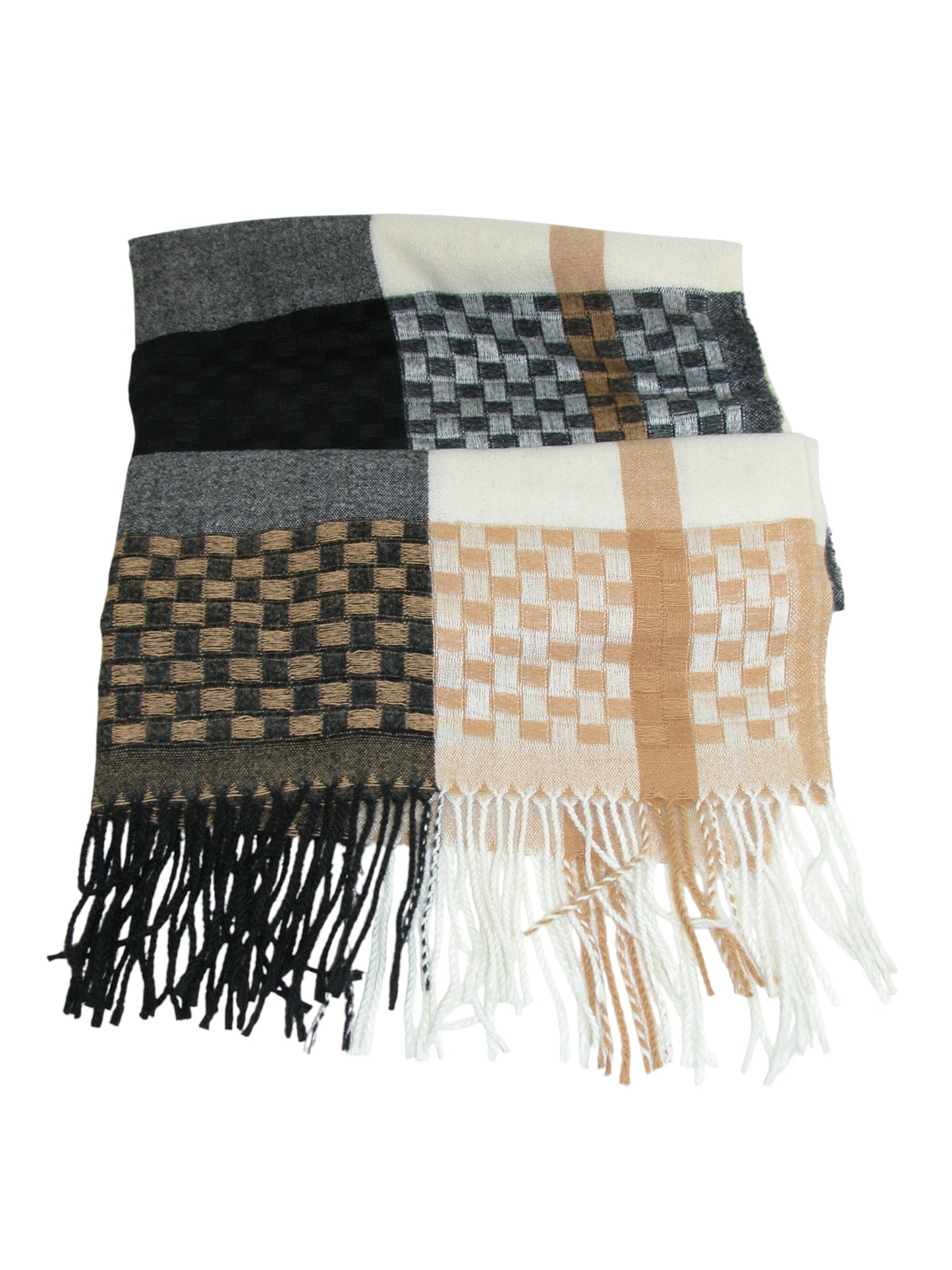 Plaid Woven Scarf GF3967 Grey and Mustard