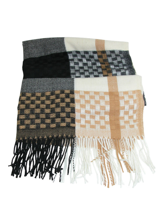 Plaid Woven Scarf GF3967 Grey and Mustard