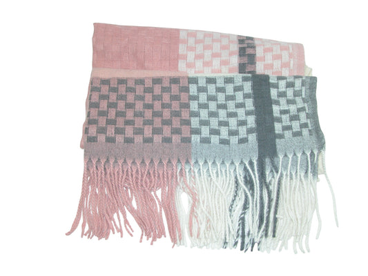 Plaid Woven Scarf GF3966 Pink and Grey