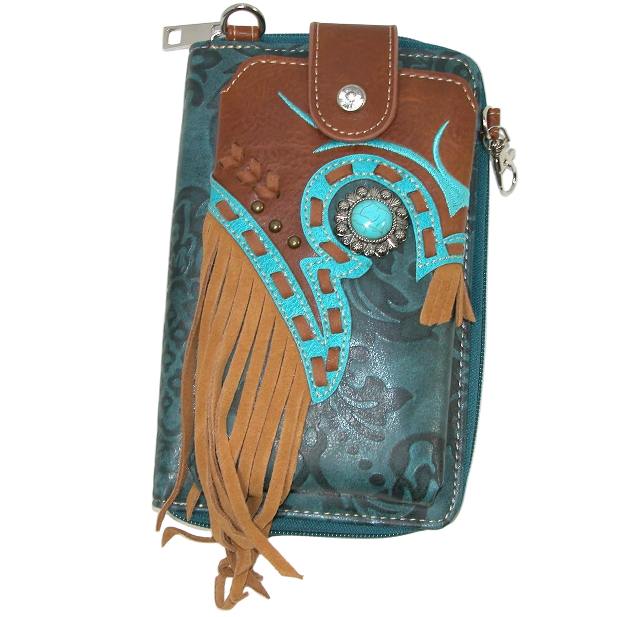 Western Style Crossbody Multi Color Print GF5610 Turquoise Color