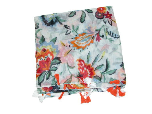 Cotton Scarf With Tassels GF3956 Floral