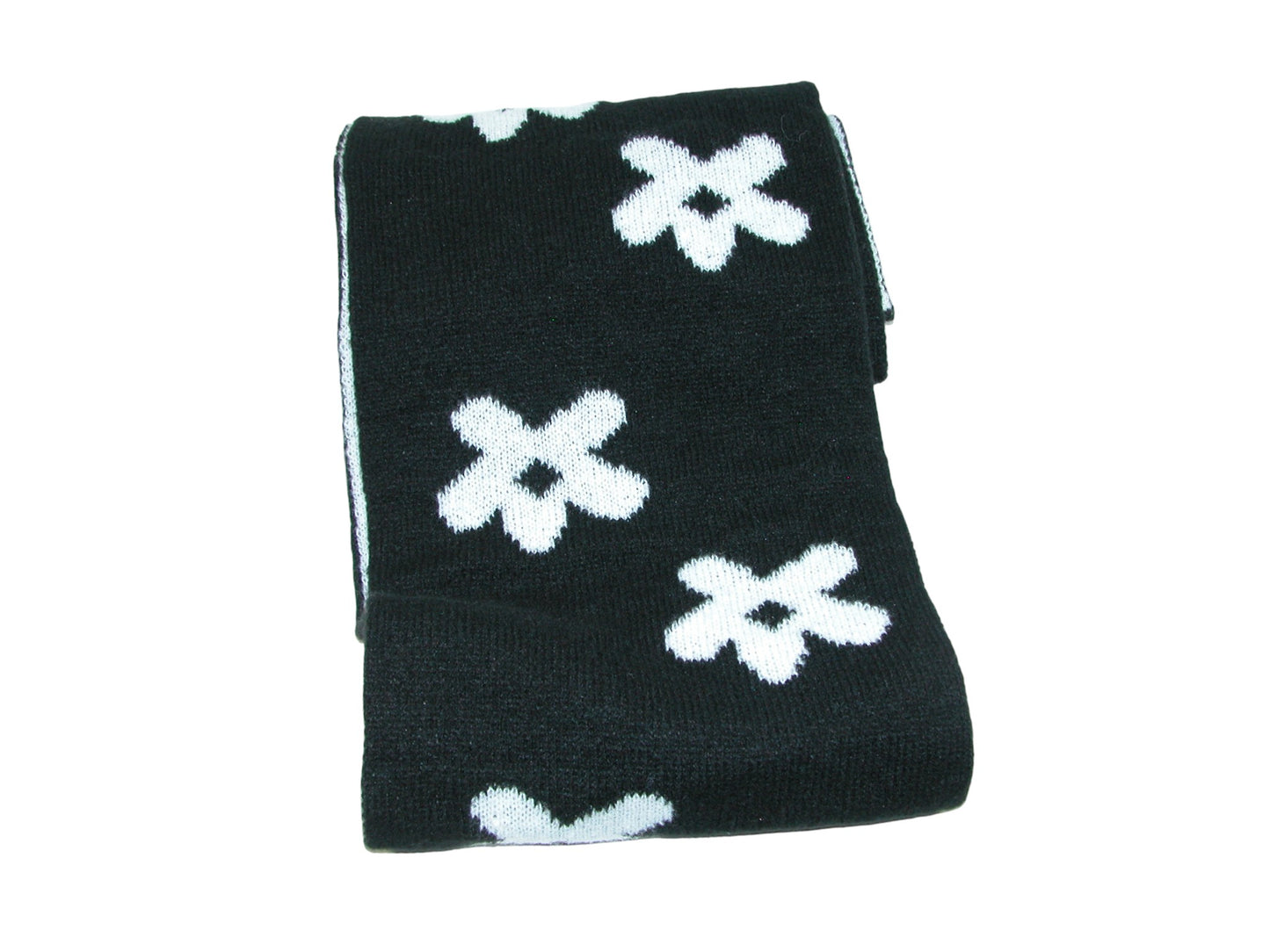 Knit Scarf Flower GF3975 Black with White