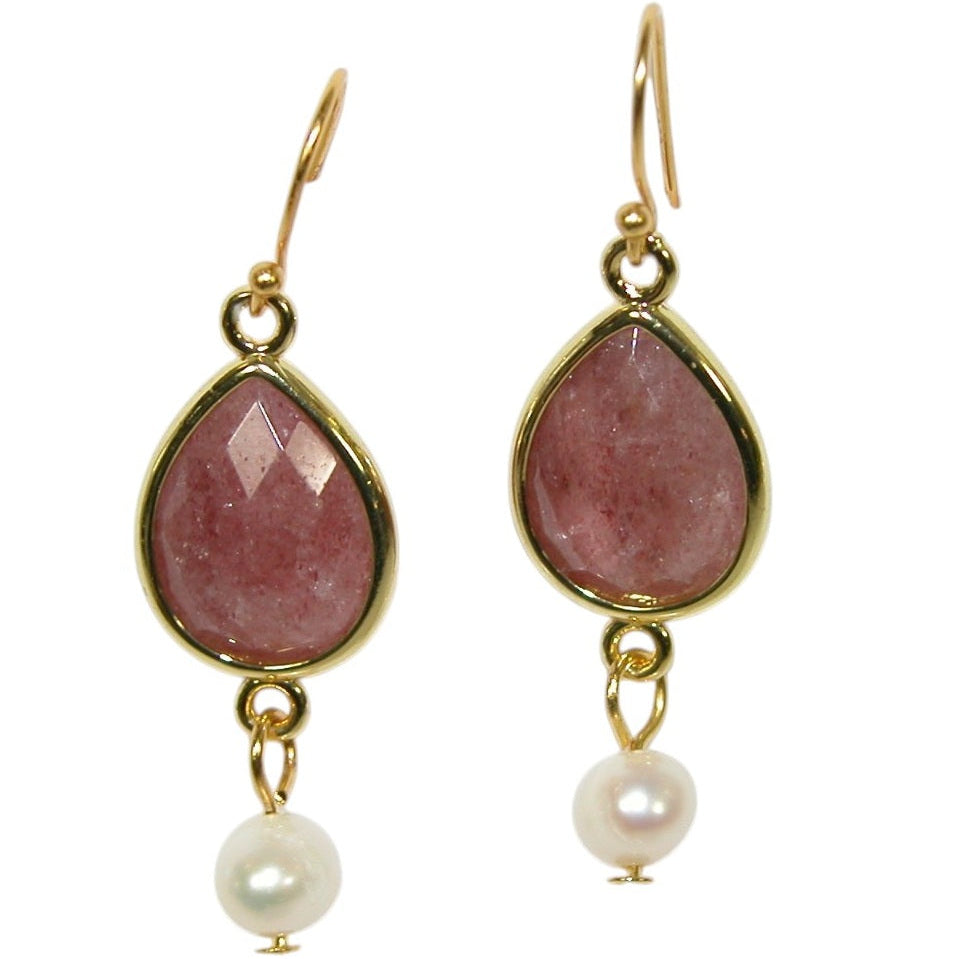 E3176 Strawberry Quartz Gold Vermeil Earrings