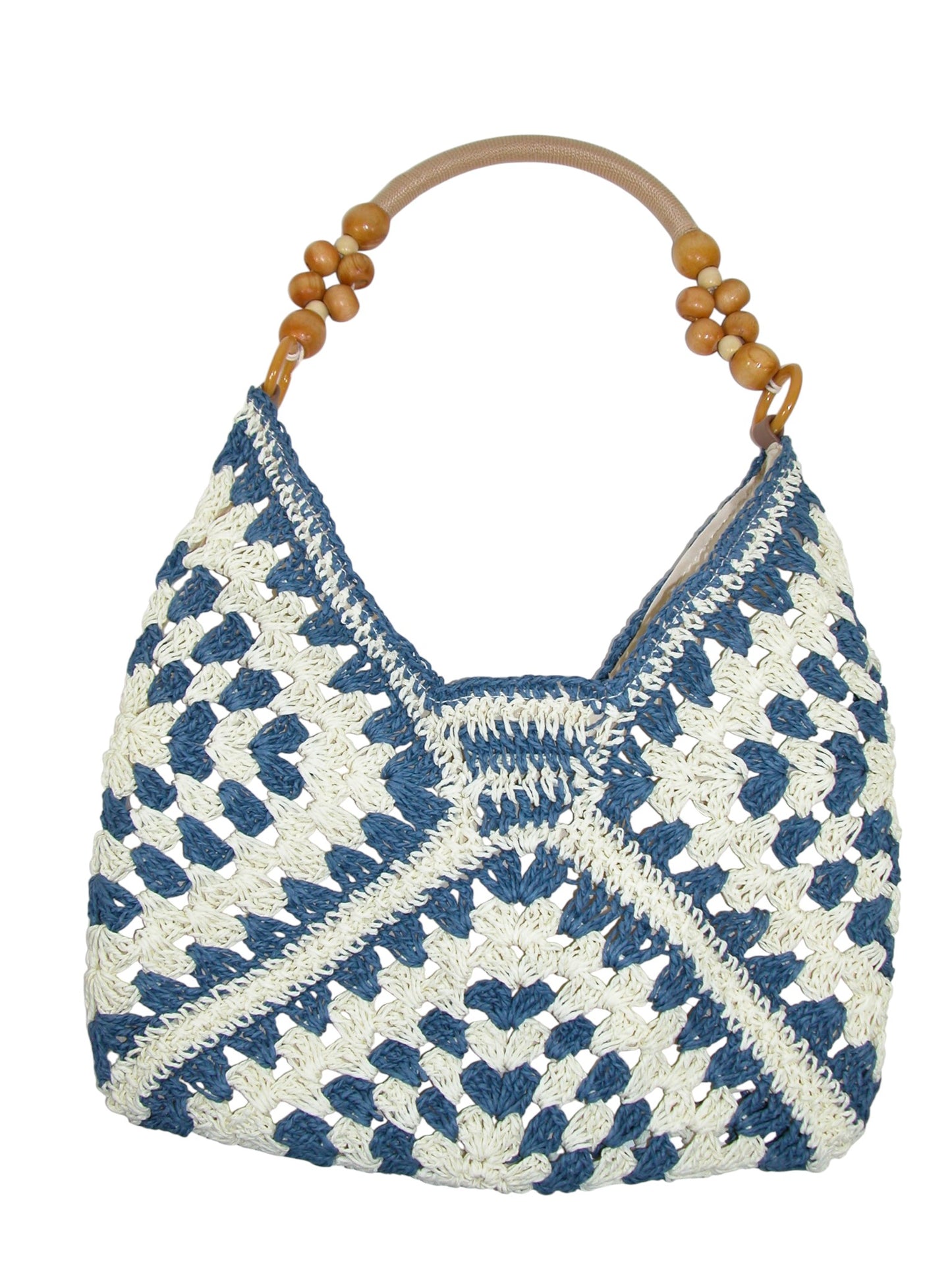 Cream and Blue Woven Handbag Shoulder Tote (GF4698)