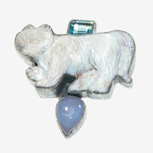 34515 Blue Topaz Opal Car Sterling Silver Pin Pendant