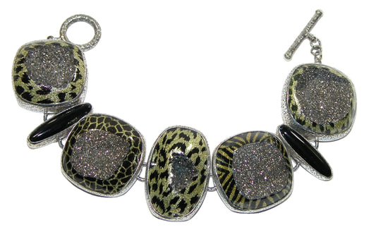 34536 Black Onyx Enameled Drusy Sterling Silver Bracelet