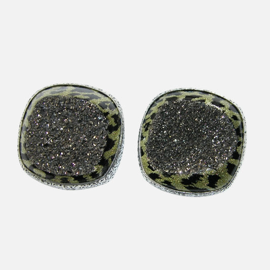 34450 Animal Print Enameled Druzy Sterling Silver Earrings