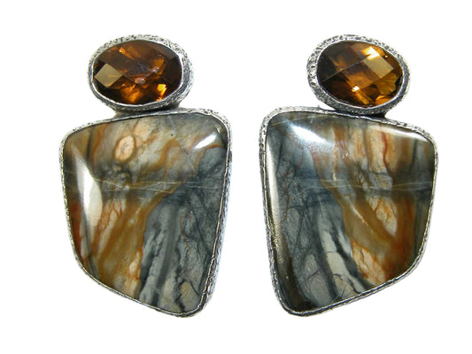 34456A Faceted Topaz Picasso Marble Sterling Silver Earrings