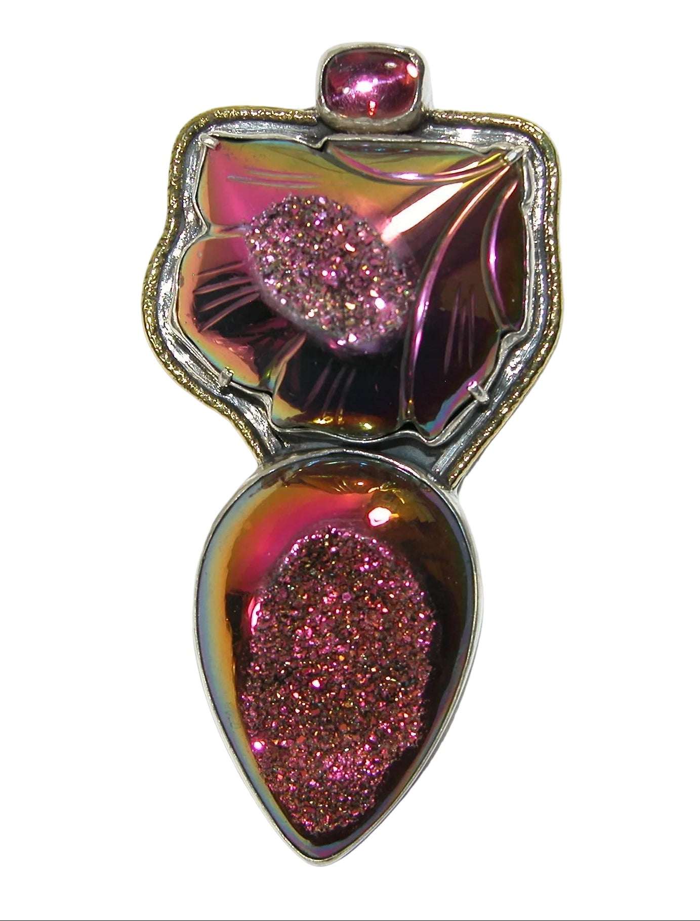 34513 Titanium Drusy Quartz Sterling Silver Pin Pendant