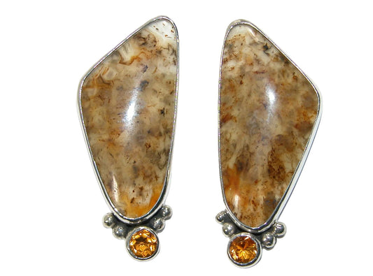 34461 Dendritic Agate Hessonite Sterling Silver Earrings