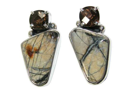 34467 Smoky Topaz Picasso Marble Sterling Silver Earring