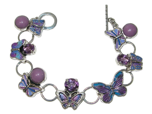 34239 Amethyst, Phosphosiderite, Hand Enameling Sterling Silver Bracelet