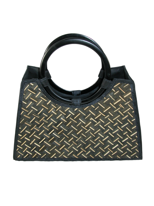 Woven Black and Beige Loop Handle Handbag GF4723
