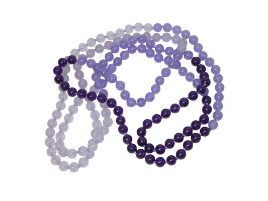 34544E Purple Jade Tri color 60 inch Knotted Endless Necklace