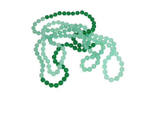 34544B Green Jade Tri color 60 inch Knotted Endless Necklace