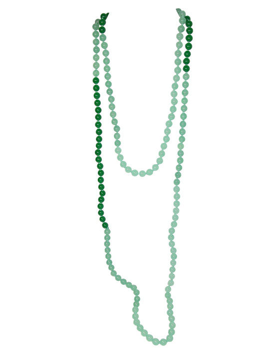 34544B Green Jade Tri color 60 inch Knotted Endless Necklace