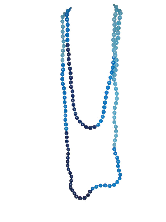 34544c Blue Jade Tri color 60 inch Knotted Endless Necklace
