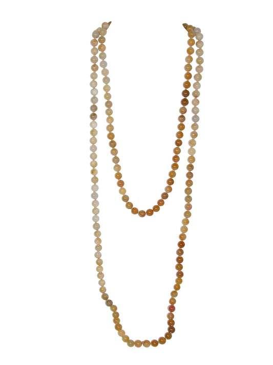 34544D Yellow Jade Tri color 60 inch Knotted Endless Necklace