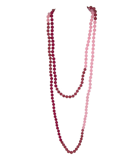 34544A Pink Jade Tri color 60 inch Knotted Endless Necklace