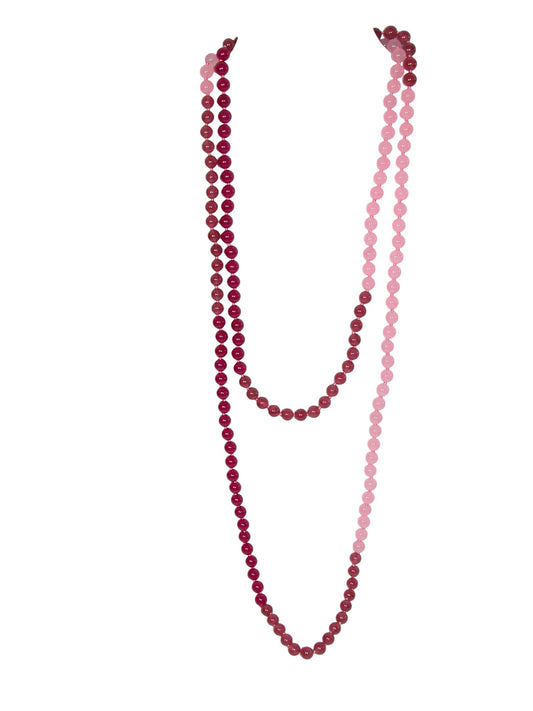 34544A Pink Jade Tri color 60 inch Knotted Endless Necklace