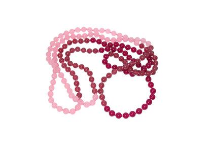 34544A Pink Jade Tri color 60 inch Knotted Endless Necklace