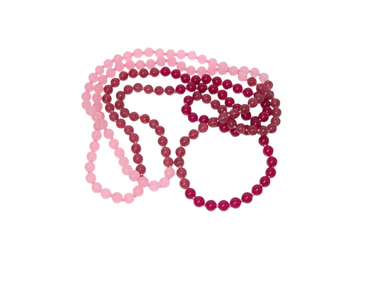 34544A Pink Jade Tri color 60 inch Knotted Endless Necklace